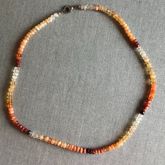 Vintage Handmade Genuine Faceted Fire Opal Gemstone Sterling Silver Clasp 17 in - Picture 2 of 8